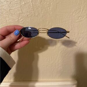 Vintage Gucci Oval Gold Frame Sunglasses with Blue Lenses